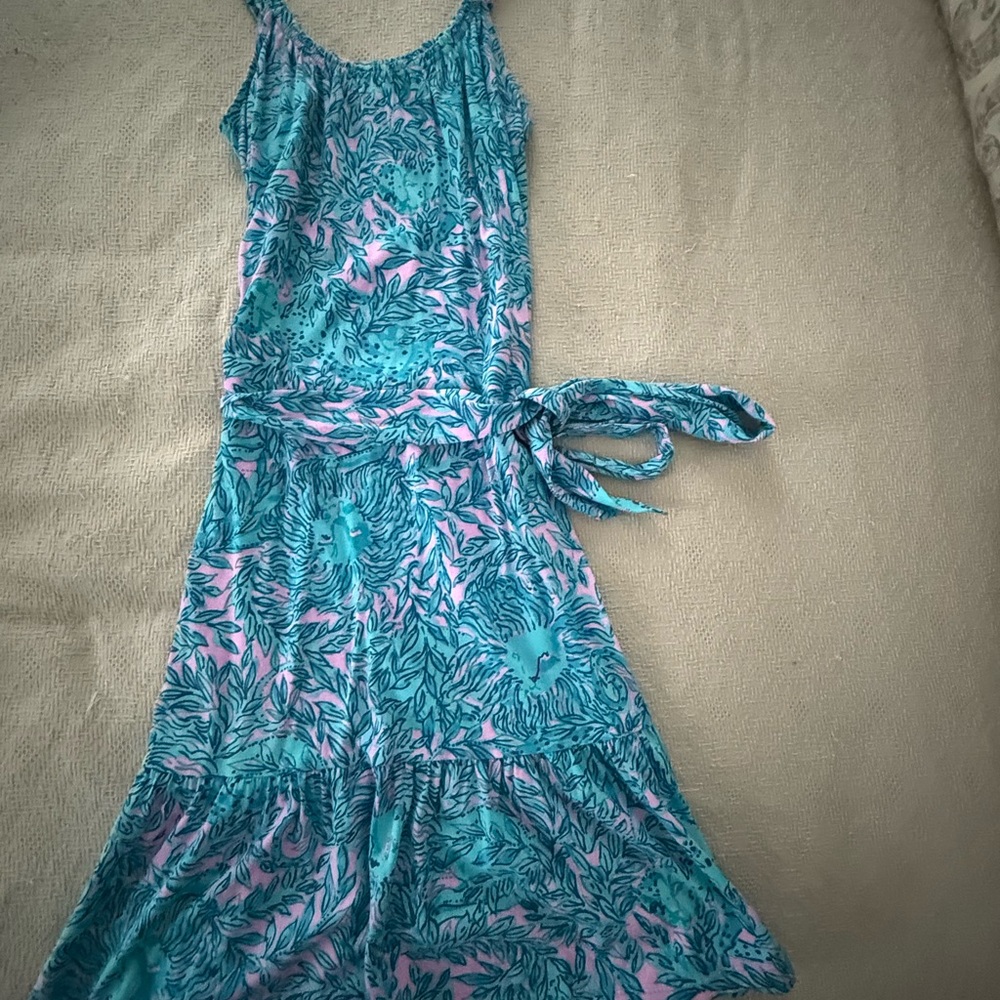 Lilly Pulitzer S Midi Blue and Pink Belted Dress